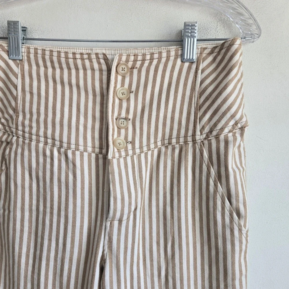 Free People 6 Striped Trousers Women Tan Excellent High Rise Button Fly Skinny